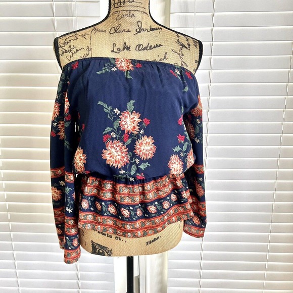 Anthropologie Flutter By Dance & Marvel Floral Off Shoulder Sz Small Blouse Top - Picture 4 of 13
